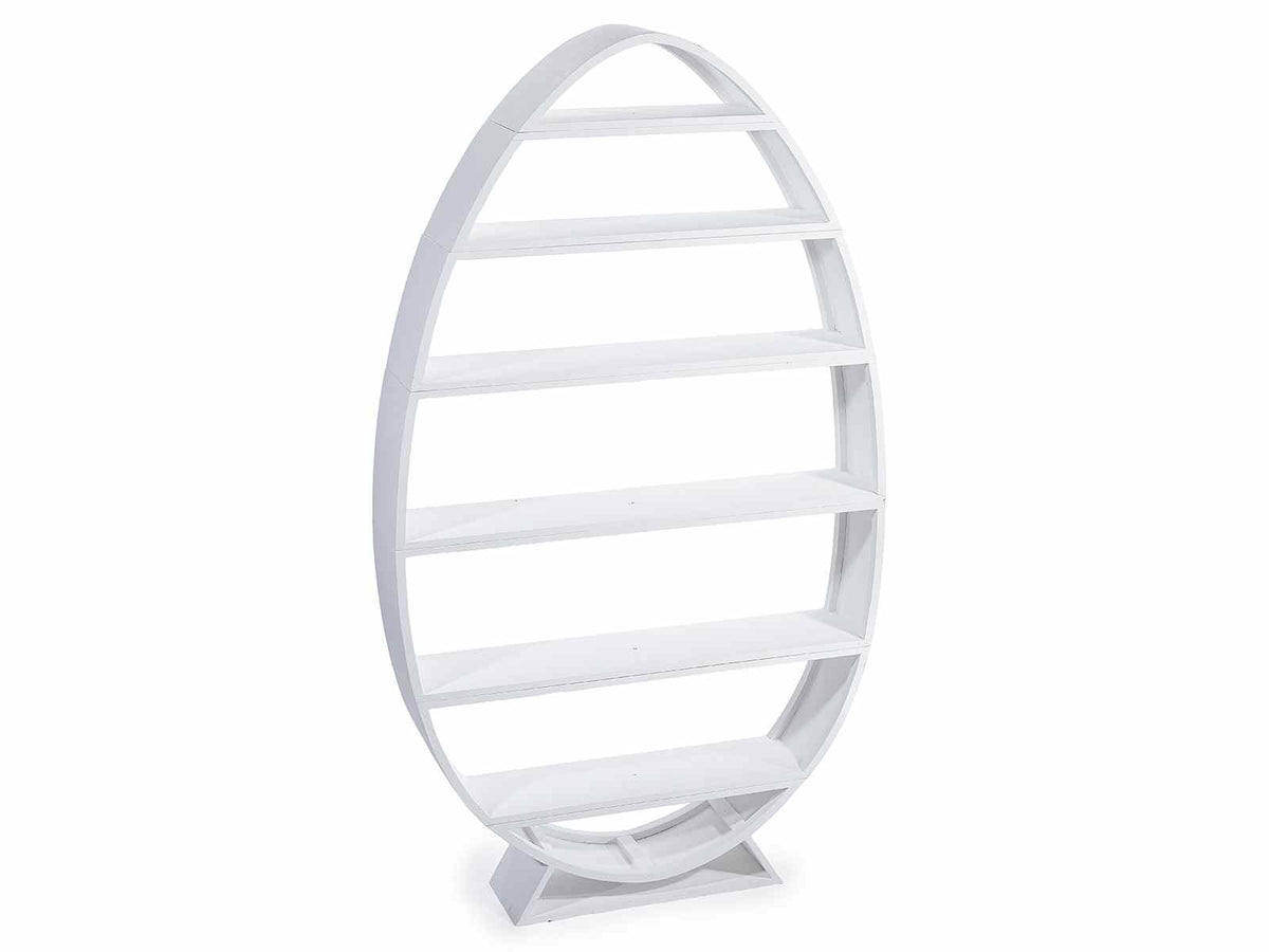 Espositori di Pasqua a forma di uovo in legno bianco con 6 ripiani / mensole, cm 70 x 15 x 122,5 H