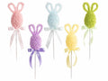 Ovetto pasquale colorato in ecofur su stick con orecchie da coniglio e fiocco, set da 10 pezzi, cm 15 H (con stick 37)