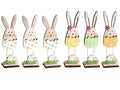 Coniglietti pasquali decorativi in legno con ovetti colorati e fiorellini, set da 18 pezzi, cm 4 x 3,5 x 14,5 H