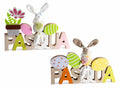 Decorazioni pasquale con scritta Pasqua in legno colorato con ovetti, set da 4 pezzi, cm27x4x20H (orecc.estese)