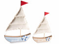 Barchette in legno e stoffa con decori in rilievo e scritta Beach, set da 4 pezzi, Grande: cm 23 x 3 x 35 H