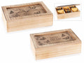Scatole per tè / tisane in legno con 6 scomparti e con coperchio con decori, set da 4 pezzi, cm 24 x 16 x 7 H