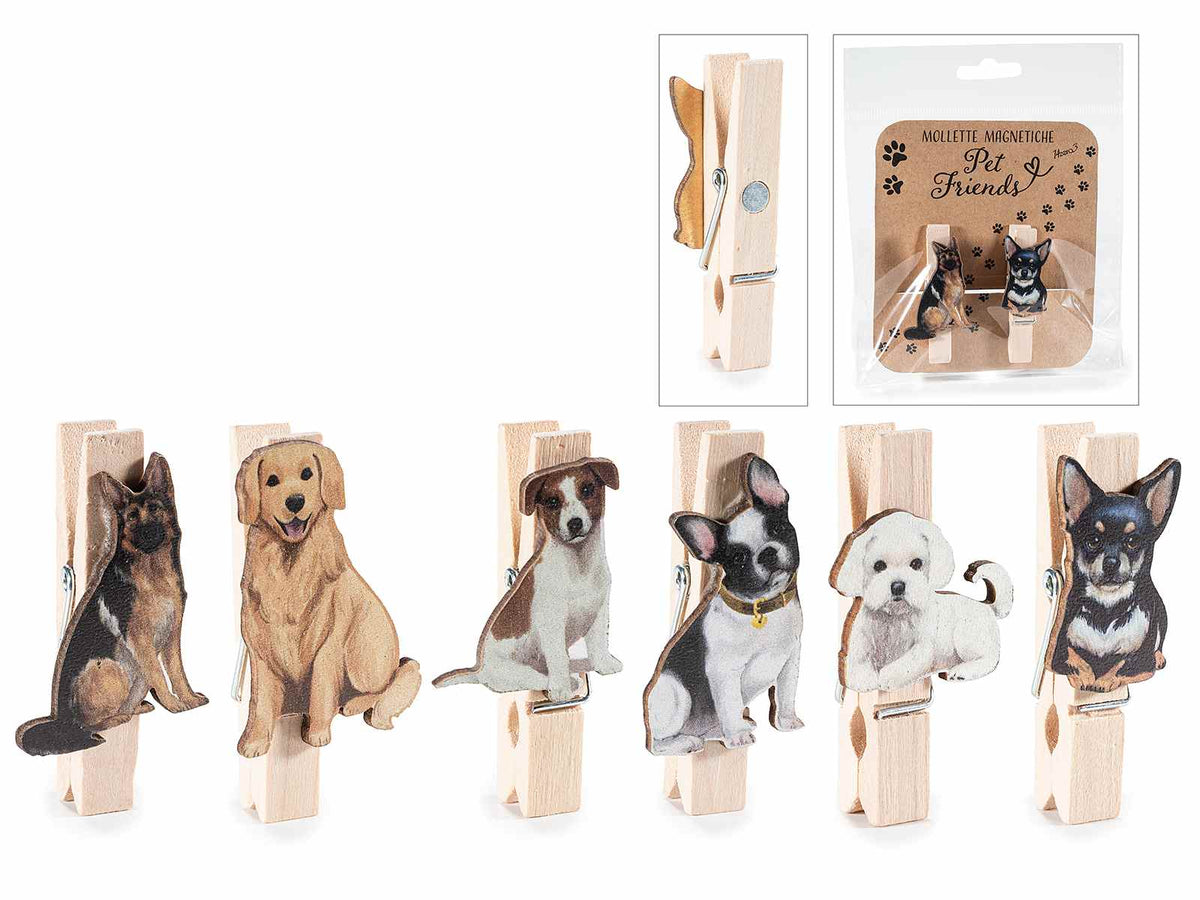 Mollettine magnetiche in legno per confezioni e packaging con sagoma cagnolino, set da 24 pezzi, cm 3 x 6 H
