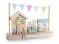Paesaggi decorativi in legno con casette, fiori, festoni e scritte Buona Pasqua, set da 6 pezzi, cm 20 x 5 x 15 H
