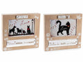Cornice portafoto in legno con decori cani / gatti e scritta decorativa girevole, set da 4 pezzi, cm 19,5 x 3,5 x 18,5 H