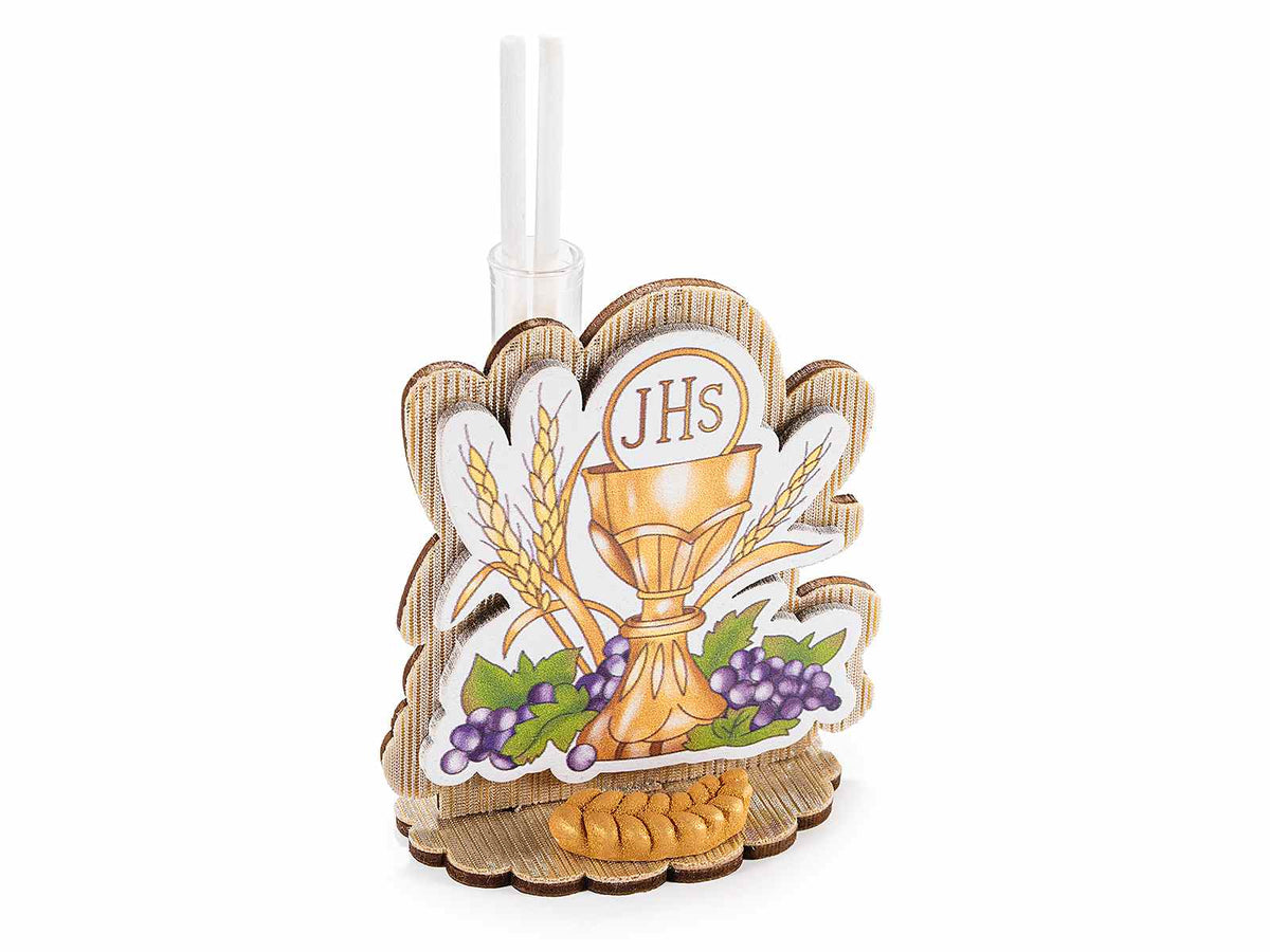 Decorazioni in legno Prima Comunione con provetta e stick per profumare, set da 20 pezzi, cm 7x4x8 H (con stick11)