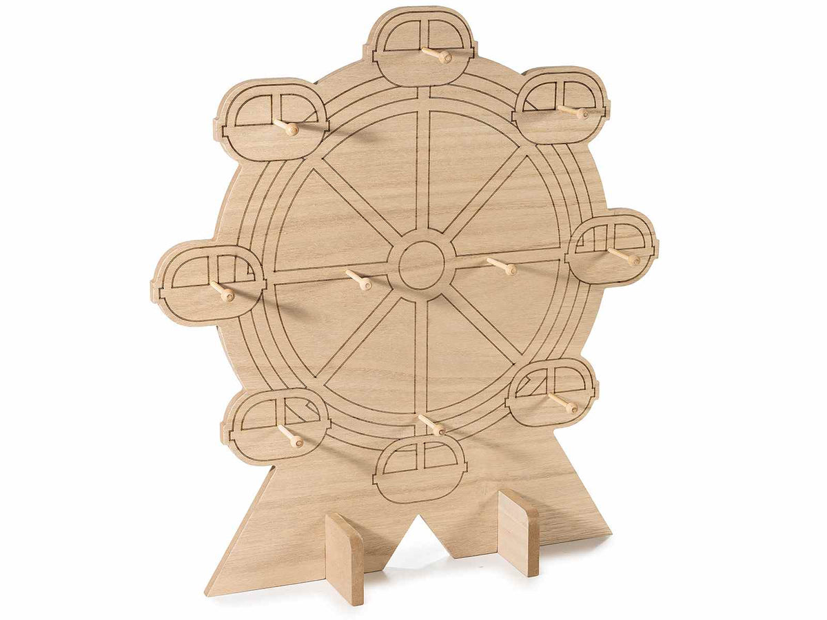 Espositori in legno a forma di ruota panoramica / luna park con 10 ganci, cm 51 x 15 x 53,5 H