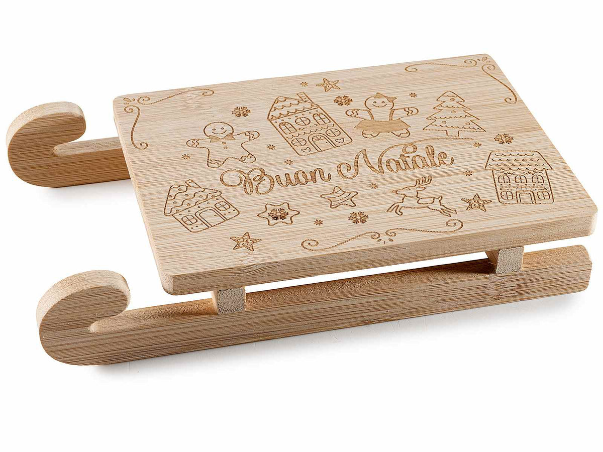 Set di 6 taglieri in legno a slitta con incisioni natalizie, 19x11x3,5 cm