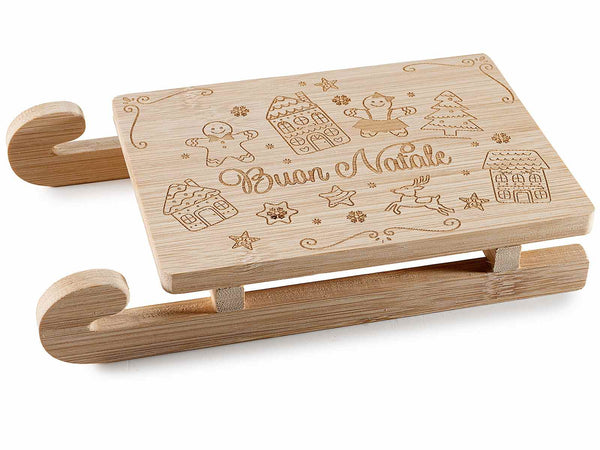 Set di 6 taglieri in legno a slitta con incisioni natalizie, 19x11x3,5 cm