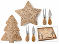 Set formaggio con tagliere / set aperitivo in legno a forma di albero e stella, set da 4 pezzi, Pino: cm 16 x 21,5 H