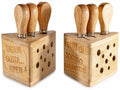 Set ceppo / set posate da formaggio a forma di fetta di formaggio con 3, set da 2 pezzi, Ceppo: cm 9 x 10 x 14 H
