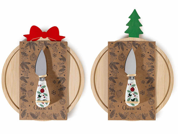 Set di 4 kit tagliere in legno e coltello con manico decorato – Natale