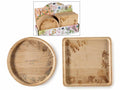 Piattini / vassoi in legno con decori botanici incisi in esposiotre da 12 pezzi, set da 12 pezzi, cm 15 x 15 H