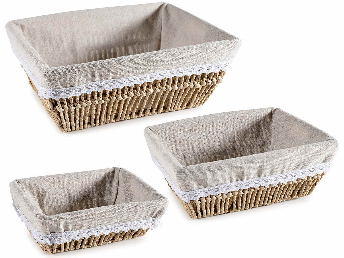 Cestini in carta intrecciata con rivestimento interno in stoffa in set da pezzi, Grande: cm 30 x 23 x 11,5 H