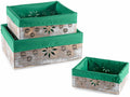 Cestini in legno con intagli fiocchi di neve e stoffa interna verde, Grande: cm 30 x 23 x 12 H