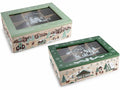 Scatole per té e spezie in legno 6 scomparti e stampa paesaggio natalizio, set da 2 pezzi, cm 23 x 17 x 7,5 H