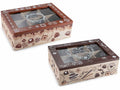 Scatole per té e spezie in legno a 6 scomparti con stampa dolci, set da 2 pezzi, cm 23 x 17 x 7,5 H
