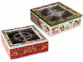 Scatole in legno natalizia per té e spezie con 4 scomparti, set da 2 pezzi, cm 18 x 18 x 6 H