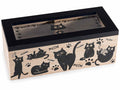 Scatole per té / tisane spezie in legno con 2 scomparti e stampa gatti, set da 4 pezzi, cm 18 x 8 x 7 H
