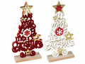 Alberi di Natale decorativi in legno decorato con scritte effetto velluto, set da 6 pezzi, cm 13,5 x 4 x 25 H