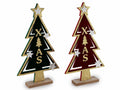 Alberi di Natale decorativi in legno con scritte dorate ed effetto velluto, set da 2 pezzi, cm 19,5 x 4,5 x 35 H