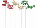 Stick in legno con scritte natalizie colorate con glitter, set da 36 pezzi, cm 5 H (c / stick 30)