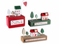 Paesaggi decorativo in legno con casette, alberi e scritte, set da 3 pezzi, cm 10 x 5 x 12,5 H