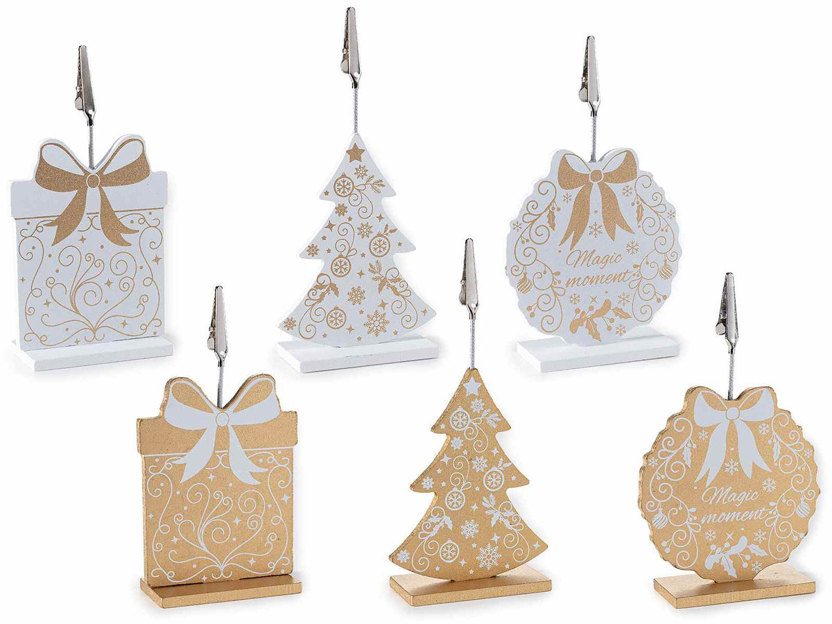 Memoclip di Natale in legno sagomato a ghirlanda, pacco regalo e albero, set da 18 pezzi, Pino: cm 7,5 x 3,5 x 9,5 H