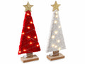 Decoro Albero di Natale in legno effetto lana con luci e stella glitter, set da 2 pezzi, cm 12 x 5 x 31 H