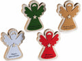 Angioletti di Natale in legno con decorazioni colorate e stella glitterata, set da 4 pezzi, cm 13,5 x 2 x 17,5 H