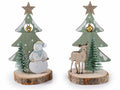 Decori natalizi in legno con albero con stella glitterata e campanella, set da 4 pezzi, cm 7,5 x 6 x 12 H