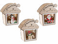 Cestini a pacchetto regalo in legno con intagli natalizi e decori glitterati, set da 3 pezzi, cm 14 x 8,5 x 15,5 H