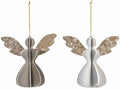 Angioletti natalizi in legno da appendere con ali glitterate dorate, set da 6 pezzi, cm 12 x 6 x 11 H