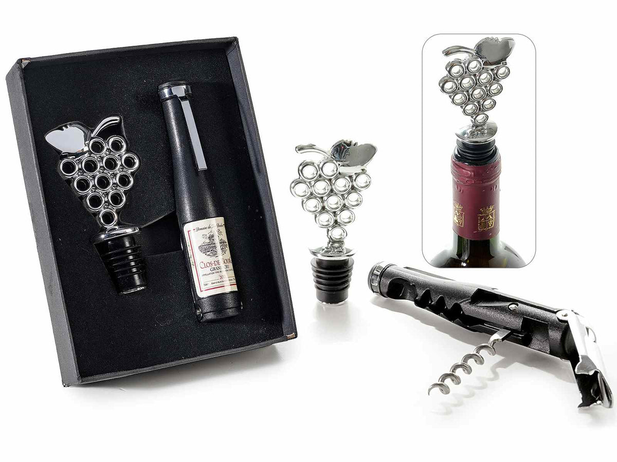 Confezione regalo con accessori per il vino con apribottiglia e tappo, set da 2 pezzi, -