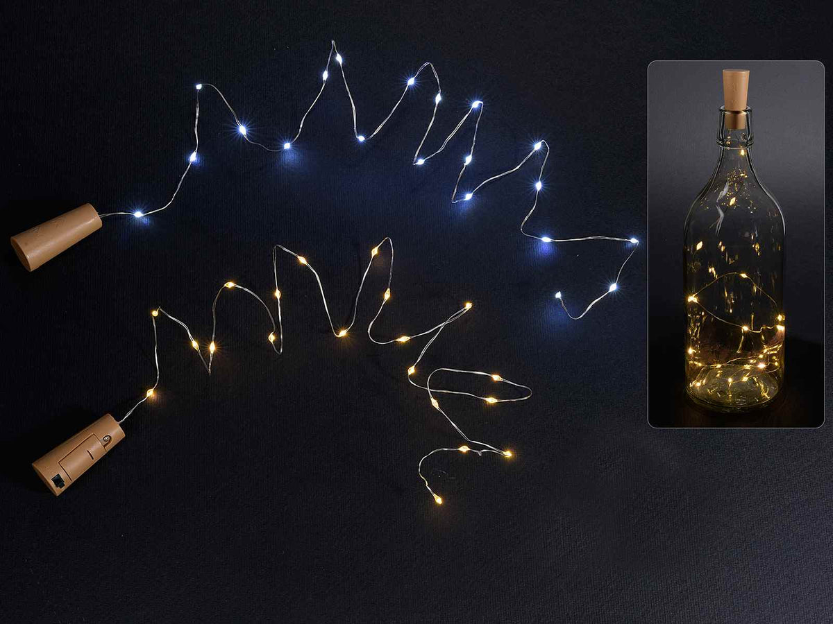Tappi decorativi per bottiglie con catena luminosa a batteria a 20 luci LED, set da 6 pezzi, cm 103 con luci