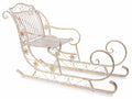 Slitta di Babbo Natale decorativa in metallo bianco anticato oro. Struttura, cm 63,5 x 150 x 93,5 H