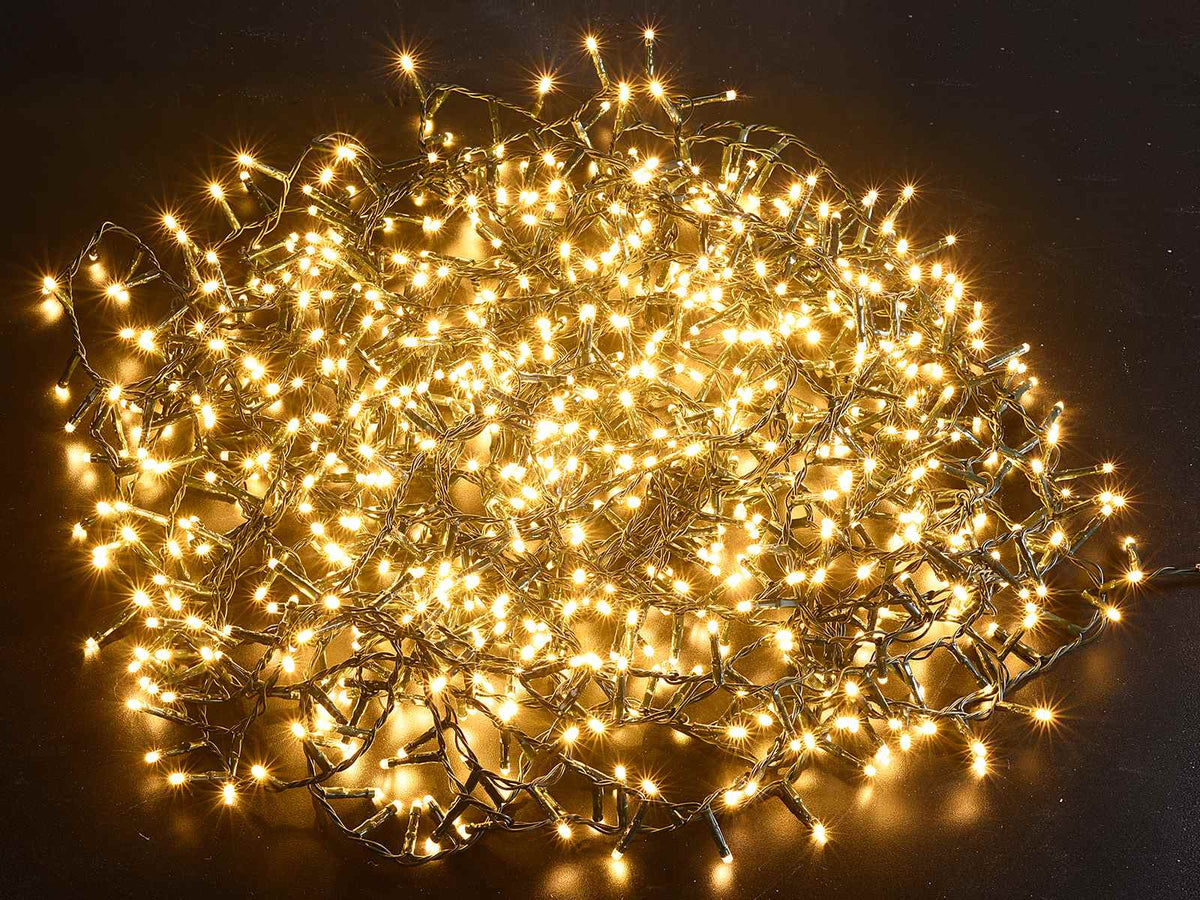 Fili di luci natalizie da 20 metri con 800 luci LED bianco caldo e cavo verde, m 20 con luci+5 solo cavo