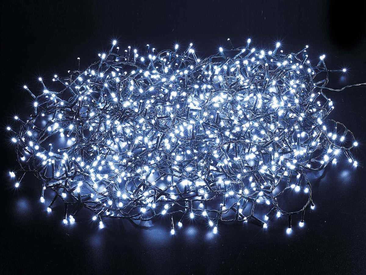 Fili di luci natalizie da 25 metri con 1000 luci led bianco freddo e cavo, m 25 con luci+5 solo cavo