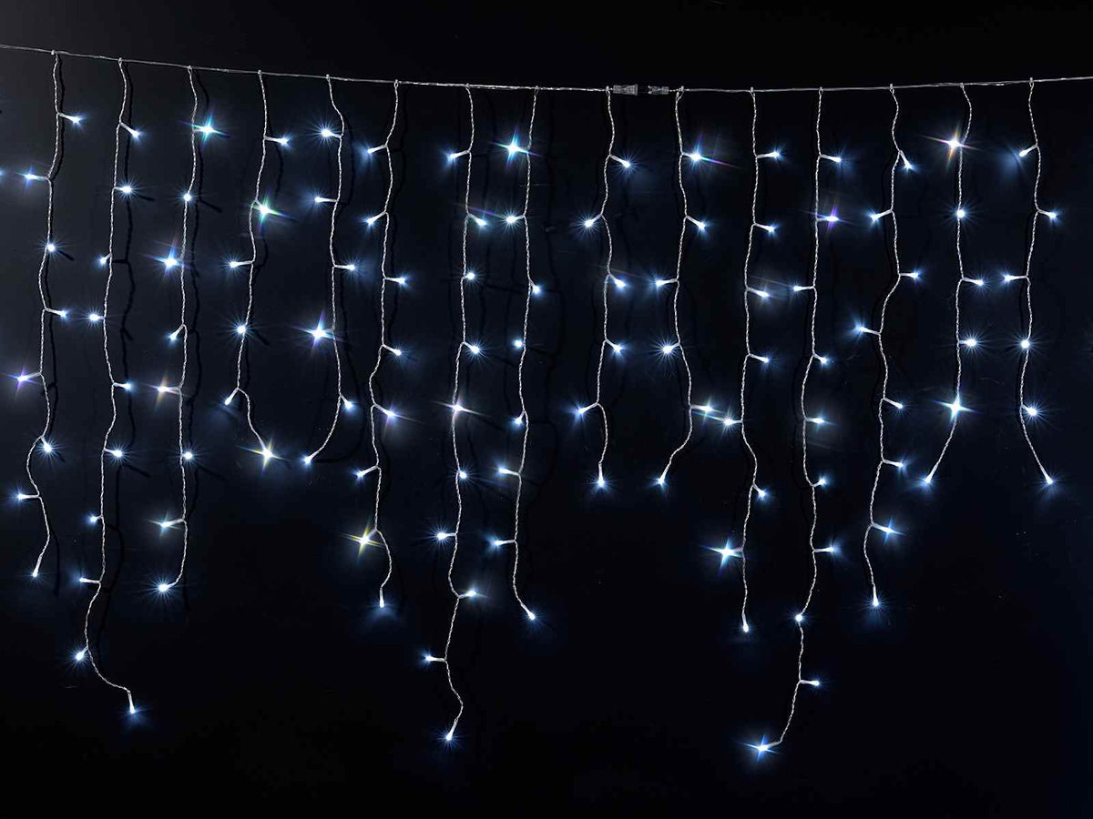 Luci di Natale connettibili a pioggia, cascata con 80 fili pendenti e 608 led, Cascata: m 8 x 1 H