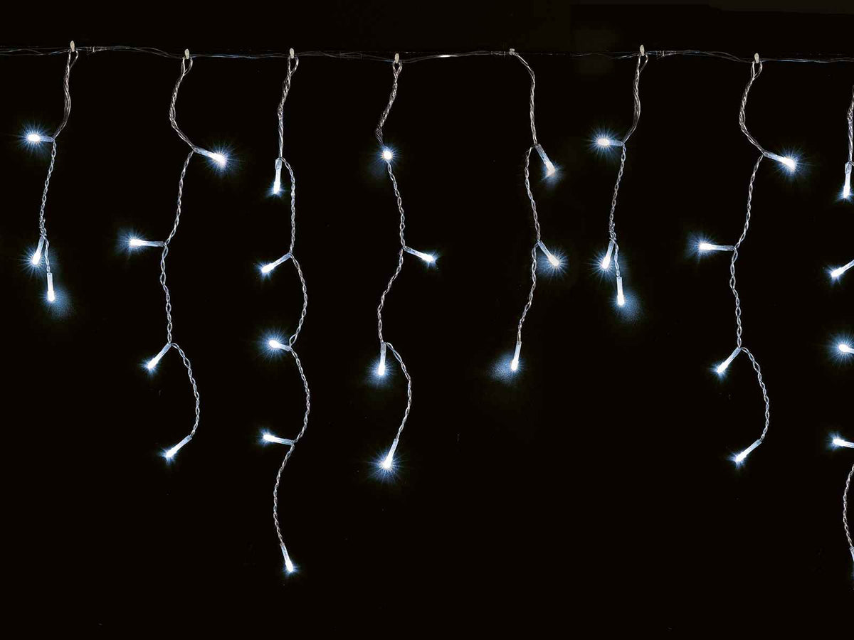 Luci a pioggia natalizie con 60 fili pendenti e 228 led bianco freddo. Per uso, Cascata: Mt 6 x 50 cm H