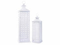 Set 2 lanterne lunghe in metallo bianco traforato a base rettangolare, Grande: cm 25 x 25 x 82 H