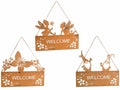 Decorazioni in metallo effetto corten con scritta Welcome con intagli fiori, set da 3 pezzi, cm 24,5 x 21 H