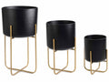 Vasi in metallo nero con supporto color oro, Grande: Ø 30 cm x 54,5 H