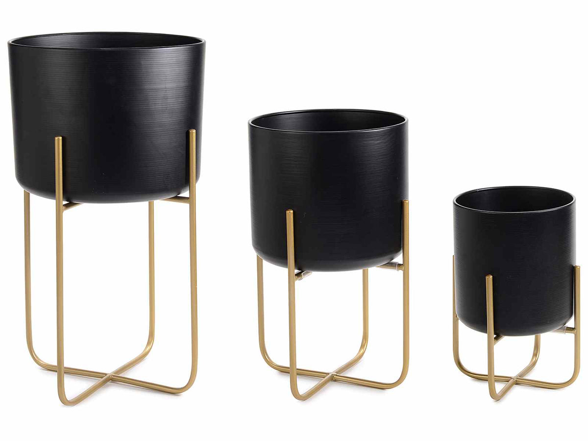 Vasi in metallo nero con supporto color oro, Grande: Ø 30 cm x 54,5 H