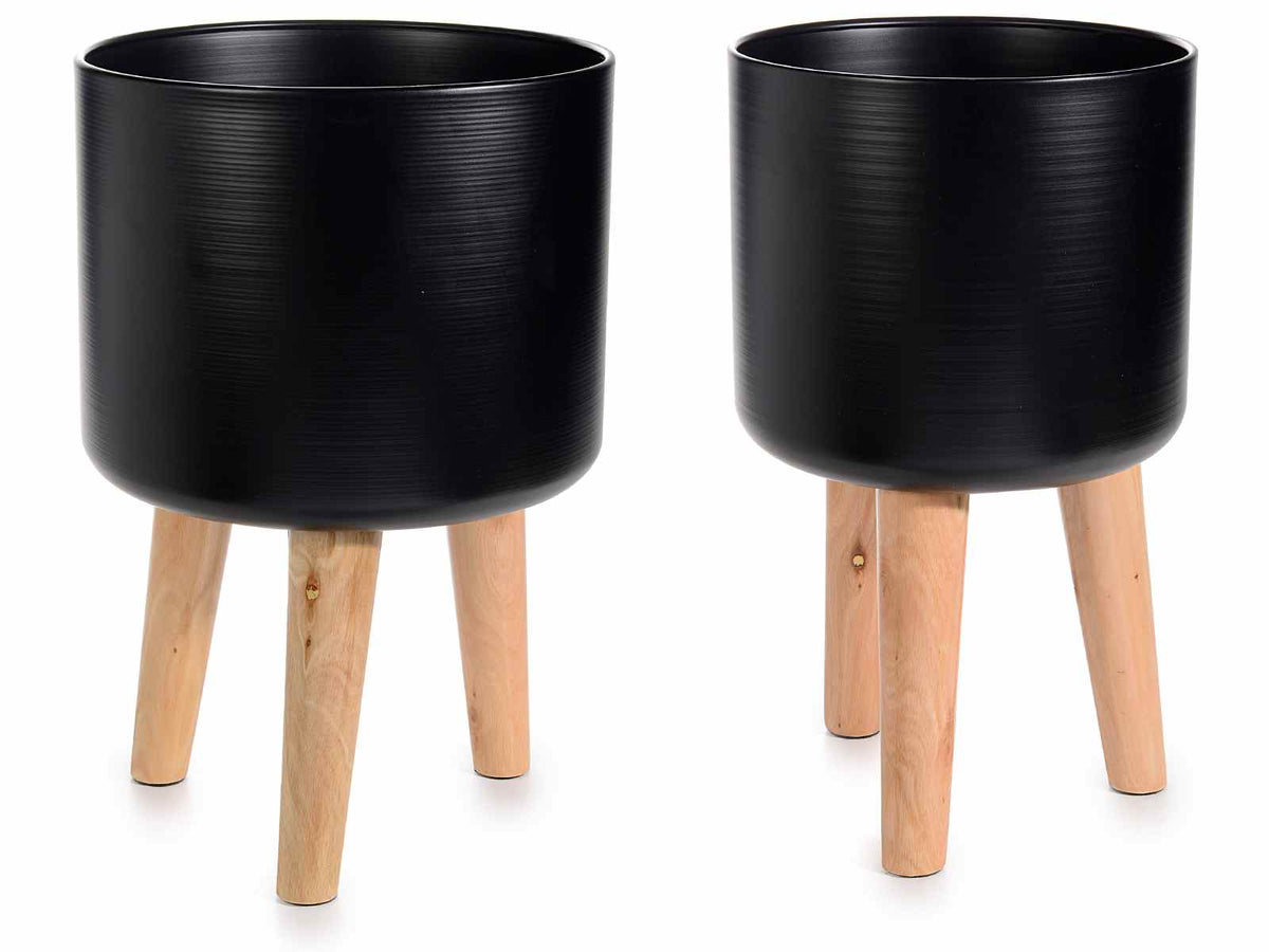 Set di vasi cilindrici in metallo nero con superficie testurizzata, Grande: Ø 28 cm x 42,5 H