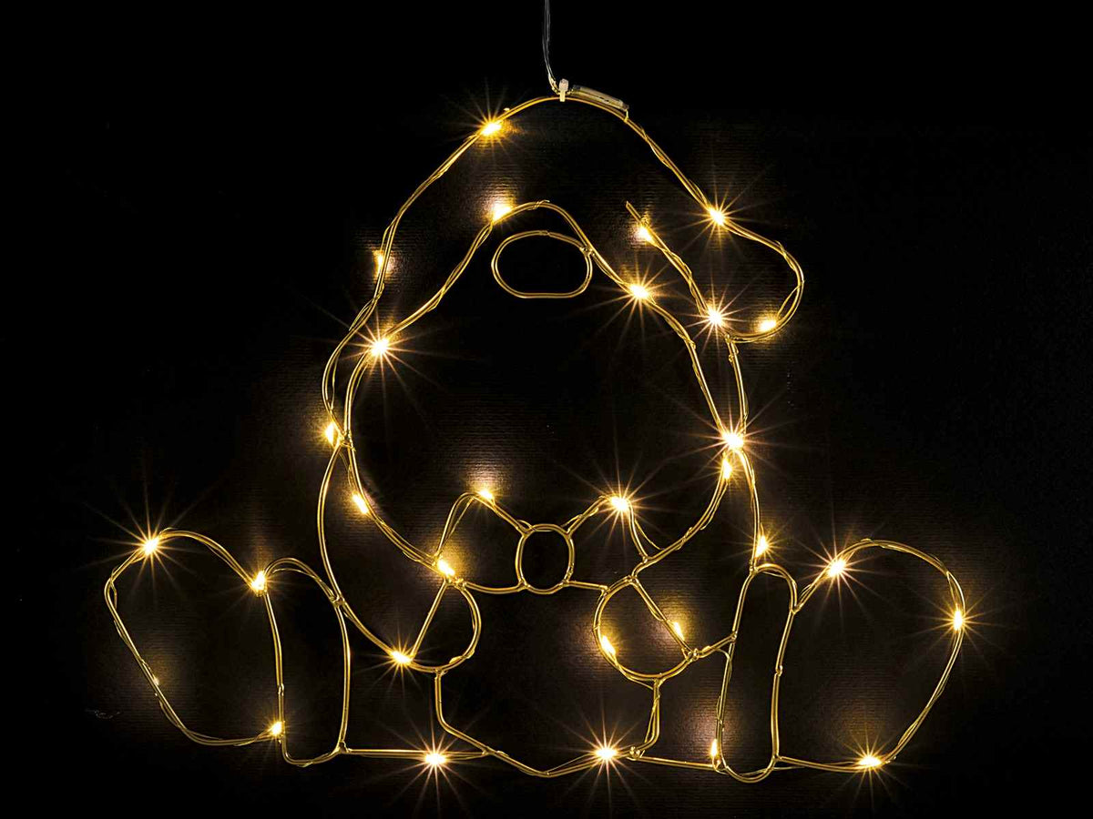 Decoro luminoso a gnometto Babbo Natale in metallo con pacco e luci LED, set da 2 pezzi, cm 34,5 x 27,5 H