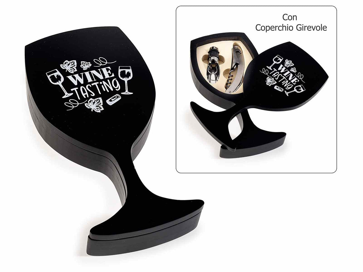 Confezione regalo a calice con due accessori da sommelier per il vino, set da 2 pezzi, cm 11,5 x 22,5 x 3,5 H