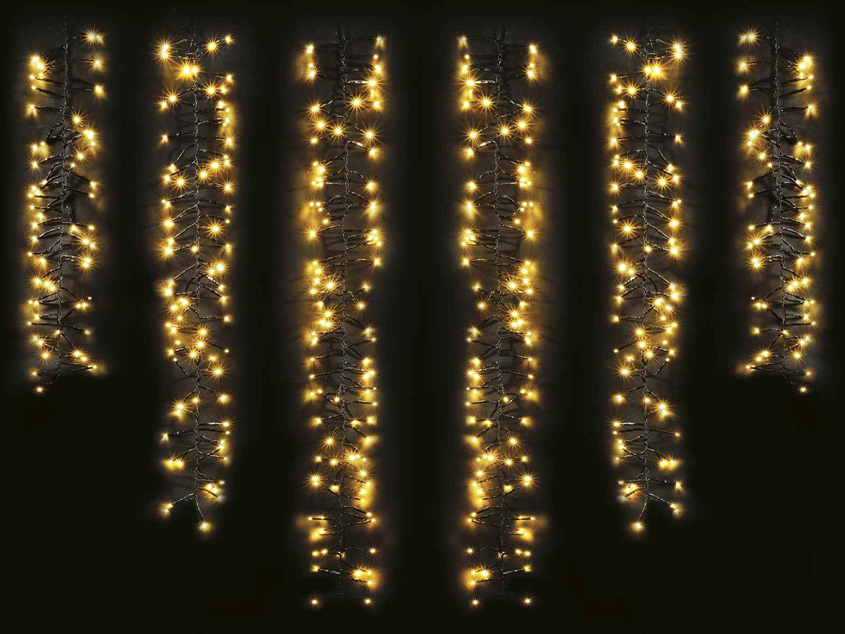 Cascate di luci a 6 fili 480 LED bianco caldo con trasformatore. Per uso, Cascata c / luci:cm60 / 80 / 100H