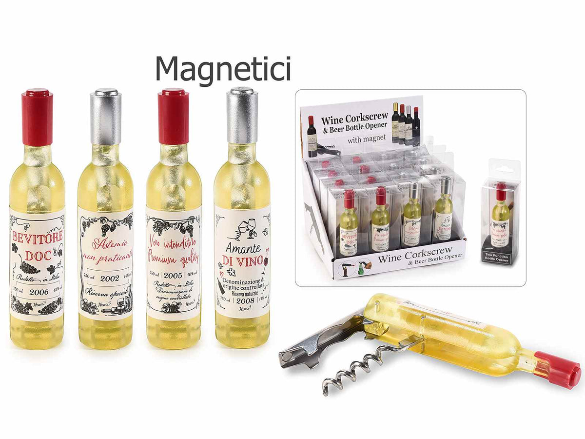 Bottiglia cavatappi apribottiglia per vino / birra con magnete in confezione, set da 16 pezzi, Ø 2,5 cm x 11,5 H