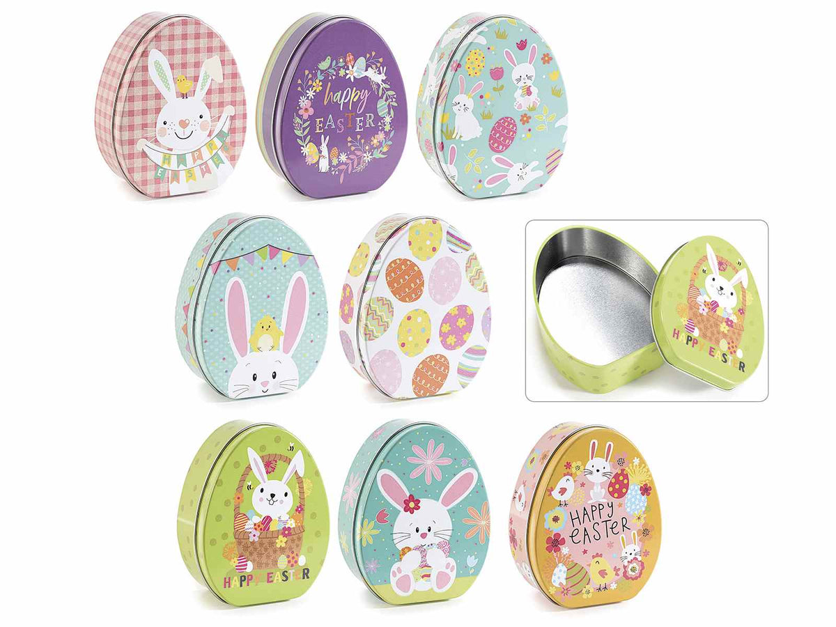 Scatole portadolci di Pasqua / contenitori in metallo a forma di uovo, set da 16 pezzi, cm 9,5 x 4,5 x 11,5 H